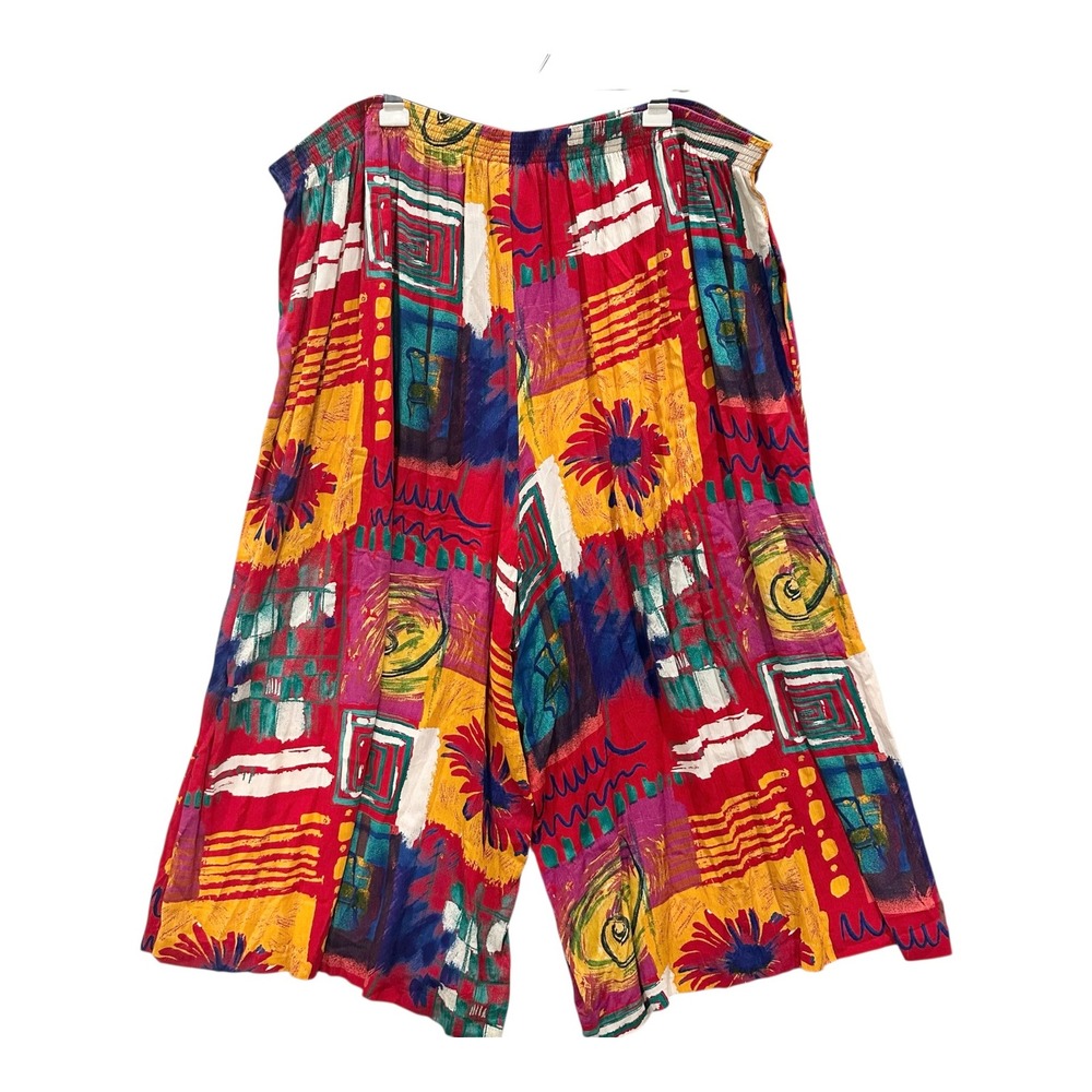 Vintage CM Shapes Abstract Artsy 2XL Print Wide Leg Culotte Pants 32 Red Yellow